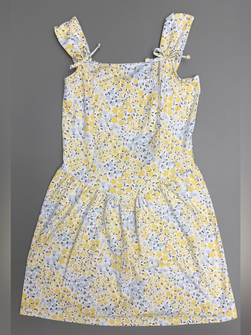 SO Floral Sundress White Yellow Blue Strap Sleeveless Dress Girls Size L 10/12